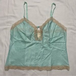 Vintage 60s Barbizon Blue and White Silk Lace Cami Slip Tank Top